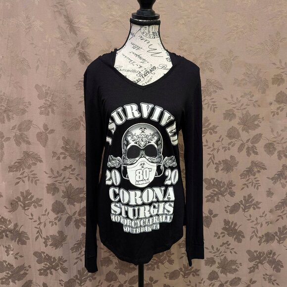 2020 80th Annual Sturgis Motorcycle Rally Hooded Long Sleeve, Size M, EUC! - Picture 2 of 9